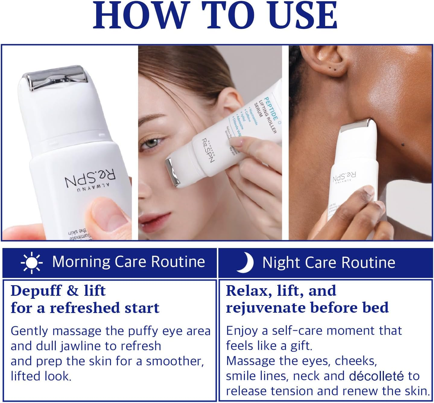 Re.Spn Peptide Lifting Roller Serum &ndash; for Wrinkles, Lifting & Pore Tightening on Face & Neck with Gua Sha Applicator, Vegan, Anti-Wrinkle Peptide, Niacinamide, K-Beauty (1.69 Fl Oz) image number 3