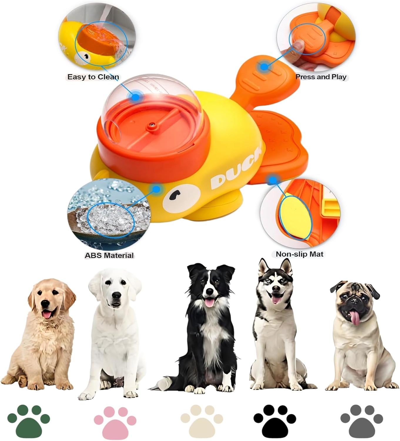 ZOUHUALU Duck-Shaped 2-In-1 Interactive Treat Dispenser &ndash; Automatic Slow Feeder Bowl & Puzzle Feeder for Dogs and Cats &ndash; Fun Food Dispenser and Enrichment Toy （Yellow） image number 4