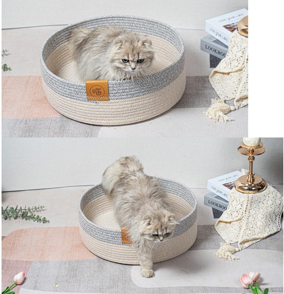 Cat Basket Bed Wicker Scratching Comfortable Woven Kitten Nesting Pad Woven Cat Bed Basket Woven Kitten Basket Cat, B, 40Cm image number 3
