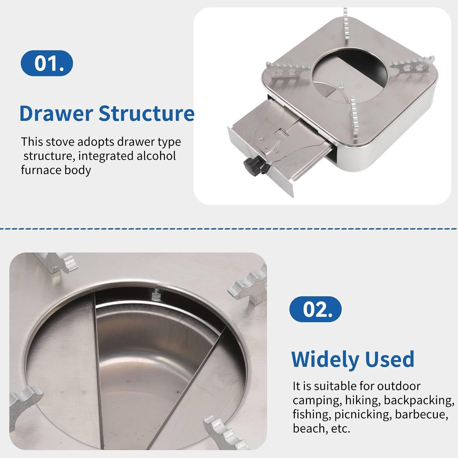 Alcohol Burner Stove Portable Camping Stove Stainless Steel Alcohol Eating Cooker Alcohol Heater for Home Hiking Drawer Structure image number 6