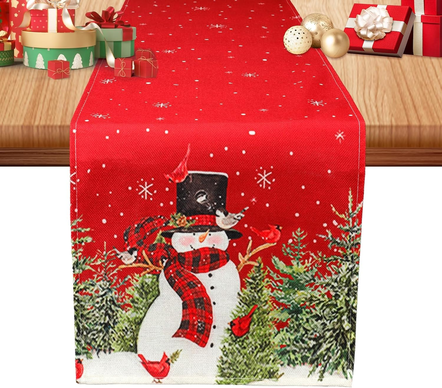 Christmas Table Runner Christmas Decorations Christmas Table Runners for Table Snowman Trees Snowflakes 13X72 Inch Winter Table Runner Christmas Table Decorations for Christmas Holiday Home Decor image number 2