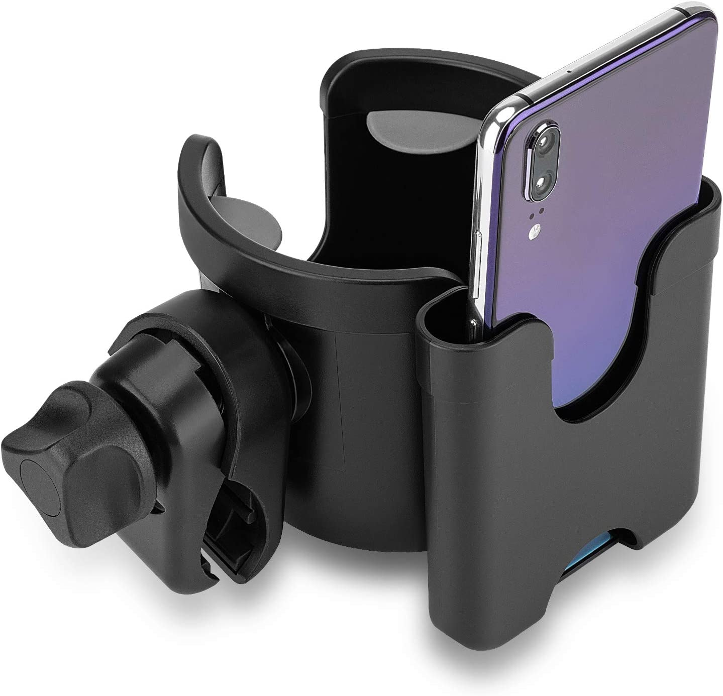 Universal Stroller Cup Holder, 2 in 1 Drink Holder with Phone Holder for Uppababy, Nuna,Buggy Pushchair, Wheelchair, Walker, Bike, Scooter(Black) image number 3