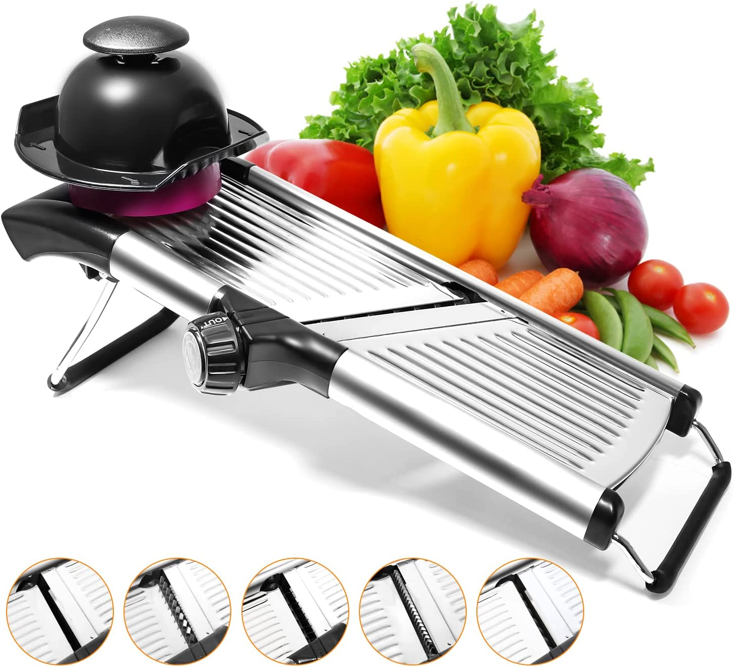 Adjustable Mandoline Food Slicer Vegetable Slicer Fruit Cutter Stainless Steel Kitchen Julienne Slicer for Kitchen Waffle Fry Cut Potato Chip Vegetable Onion Cheese French Fry image number 3