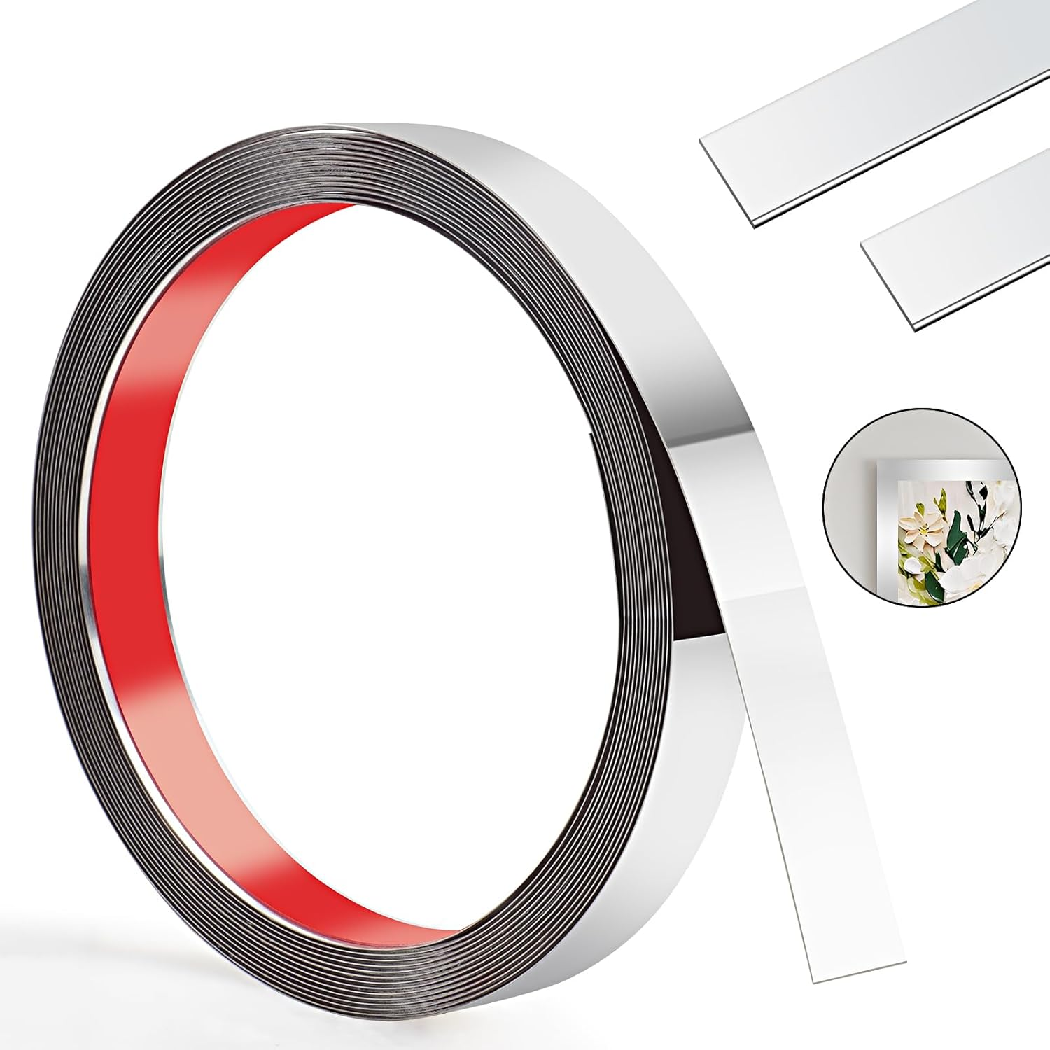 2Cm-300Cm Peel and Stick Moulding,Self-Adhesive Tile Trim Stainless Steel,Flexible Edging Strip Gold Metalized,Moulding Trim Corner Trim for Mirror Frame Ceiling Cabinet Tile Fireplace（Silver）