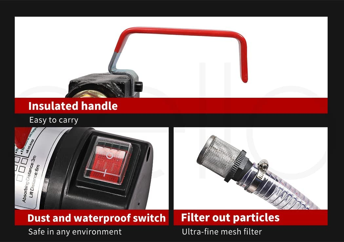 Traderight Fuel Transfer Pump 260W,12V DC,6 M Lift,Portable Electric Diesel Transfer Extractor Pump Kit with Automatic Shut-Off Gun Nozzle,Delivery & Suction Hose for Diesel, Kerosene,Transformer Oil image number 4