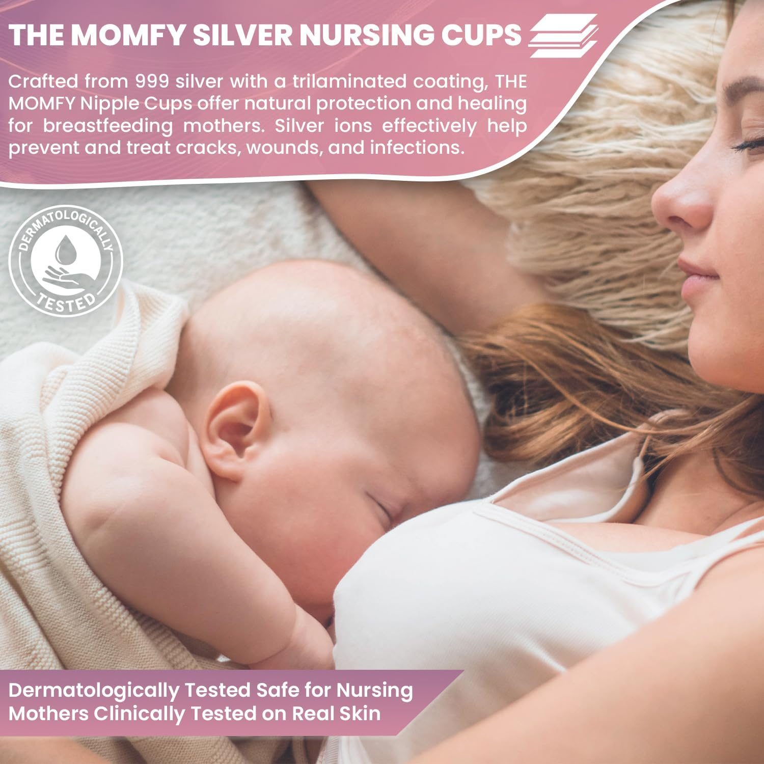 Silver Nursing Cups, Silver Nipple Shields - Trilaminated Protective Breast Shields for Breastfeeding, Dermatologically Tested | Nickel Free | Free Storage Pouch image number 6