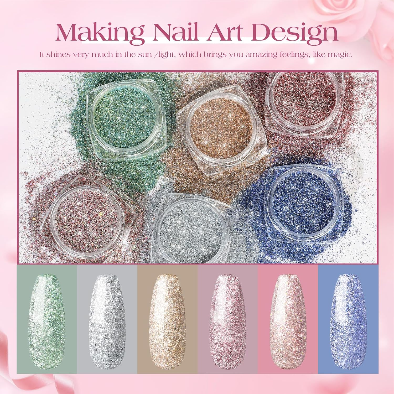 COSCELIA Gel Nail Polish Kit 16 Pcs Nail Polish Set and 12 Colors Nail Gel Polish Rainbow Series Nail Polish 6 Pcs Nail Glitter Powder Set 7 Pcs Nail Art Brush for Nail Designs image number 6