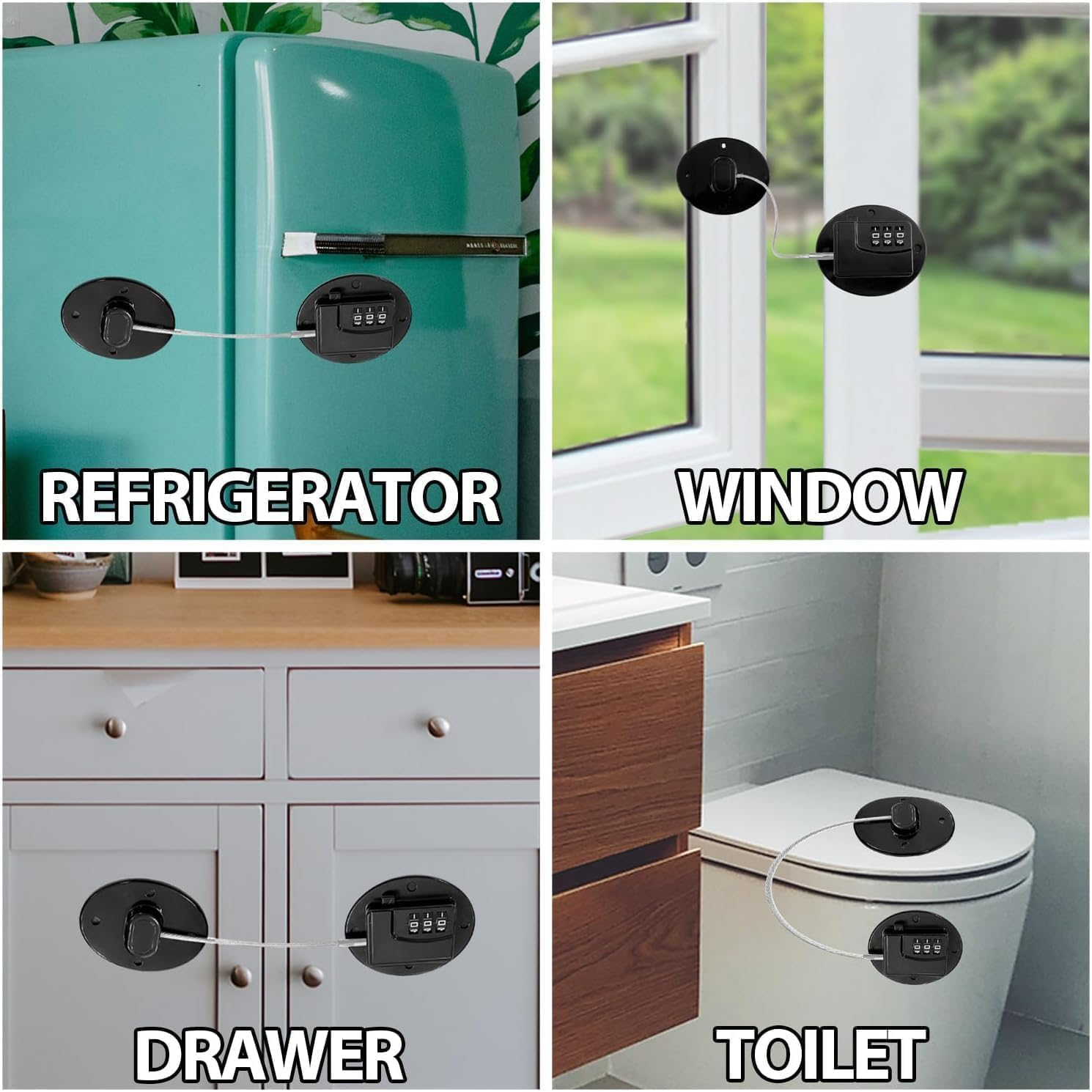 3Pcs Child Safety Fridge Locks with 3-Digit Code, Secure Cabinet & Drawer Locks for Kids, Easy Install Combination Locks for Refrigerator, Cupboard, and Home Safety (Black) image number 1