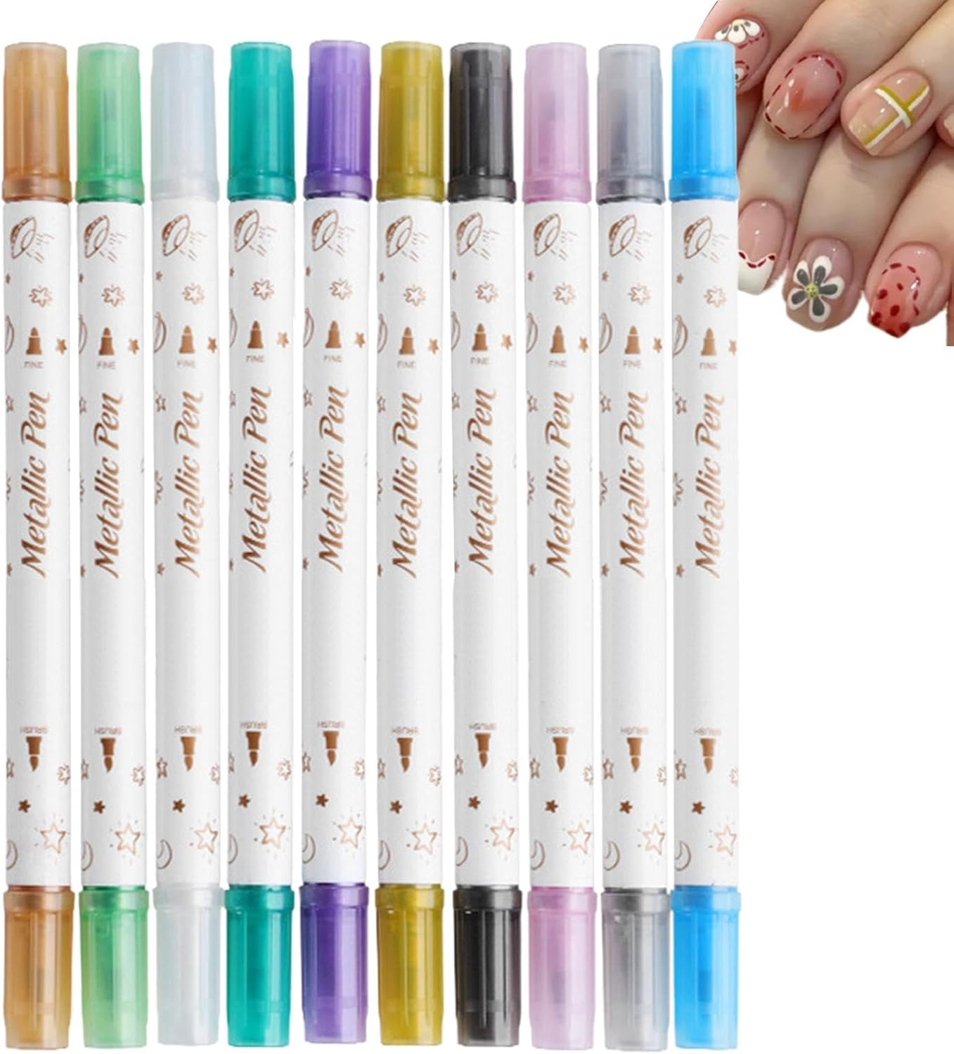 Nail Painting Pens | 10X Double-Ended Nails Painting Pens,Home and Salon Use Scrapbook Highlighter Fingernails Beauty Maker for Mother, Wife image number 3