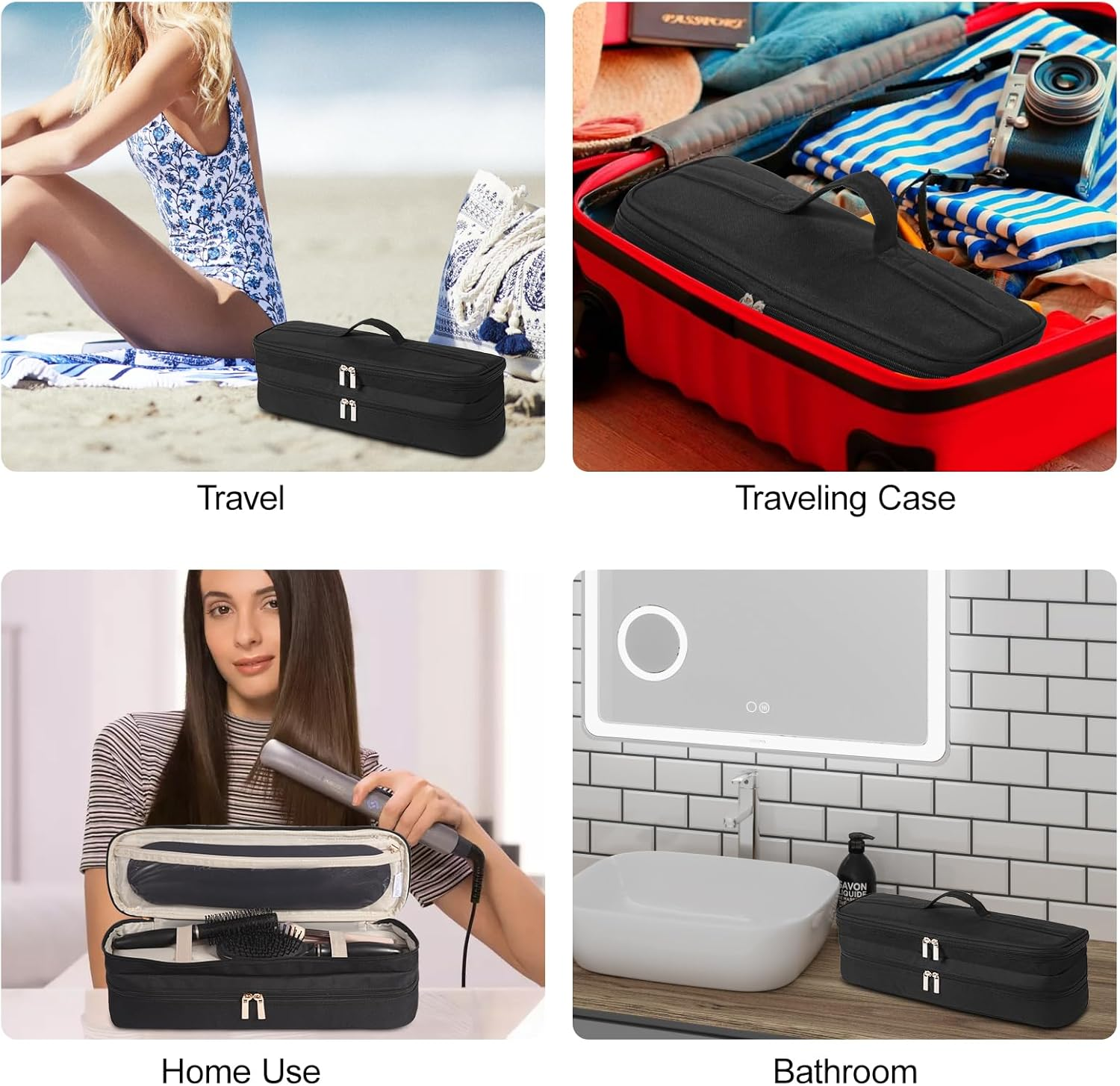 GENCAM Double-Layer Carrying Case for Dyson Airstrait Straightener, Travel Case for Dyson Airstraight, Portable Storage Case for Dyson Airstrait/Corrale Hair Straightener (Black) image number 3