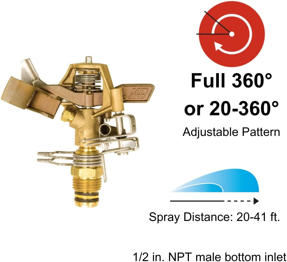 Rain Bird 25PJDAC Brass Impact Sprinkler, Adjustable 20&deg; - 360&deg; Pattern, 20' - 41' Spray Distance image number 4