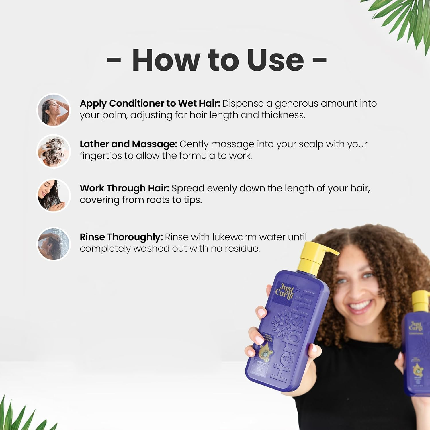 Herbishh Just Curls Vegan Conditioner for Curly Hair Products Kit Enriched with Avocado & Coconut Oil for Dry Damaged, Wavy, Curly Hair Gift Set for Women & Men (500 Ml)