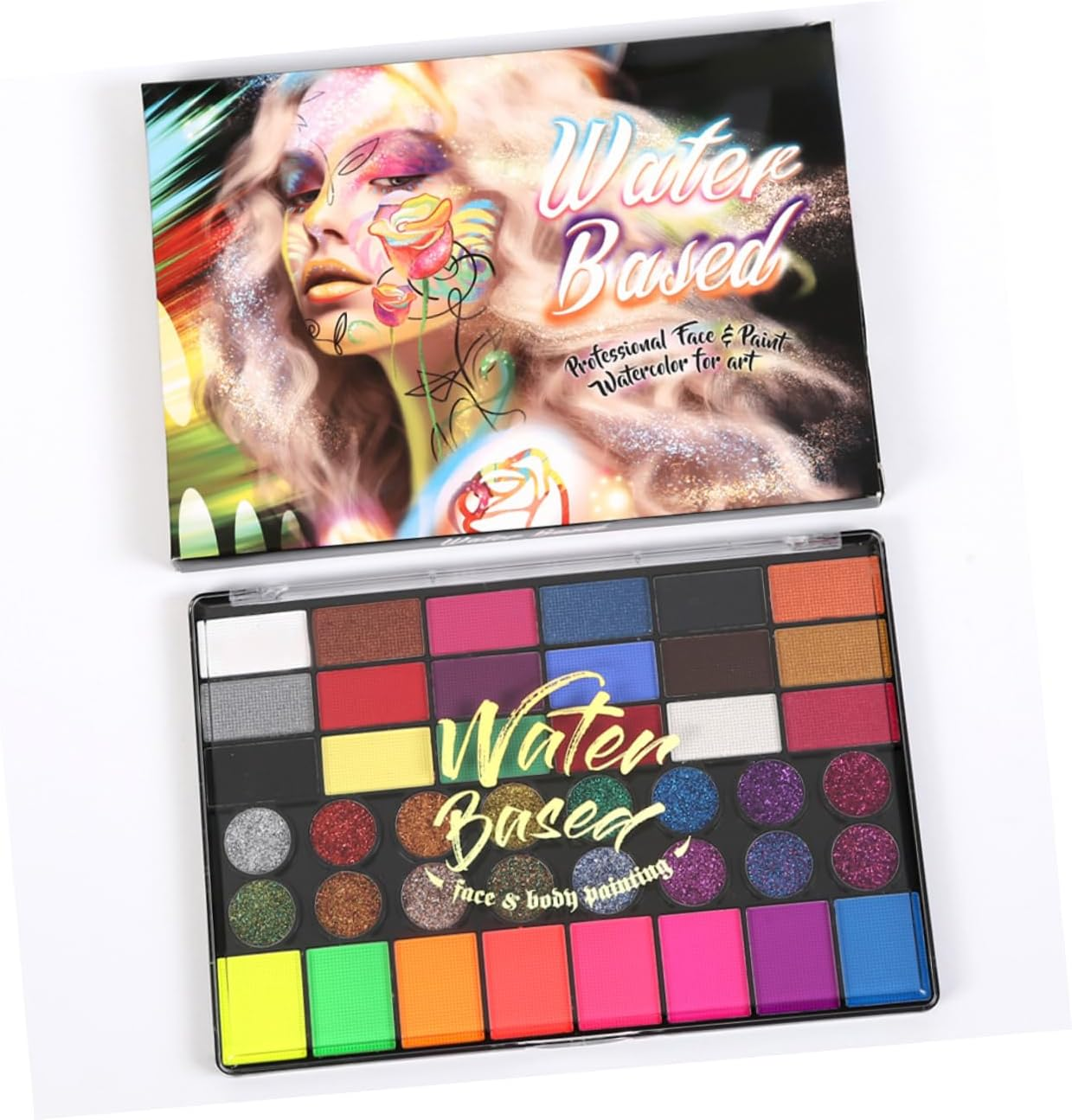 Beavorty 42 Colors Water Soluble Face Painting Kit Brush, Children'S Party Face Makeup Paint Set, Festival Body Paint Pigments for Soccer Fans and Cosplay image number 3