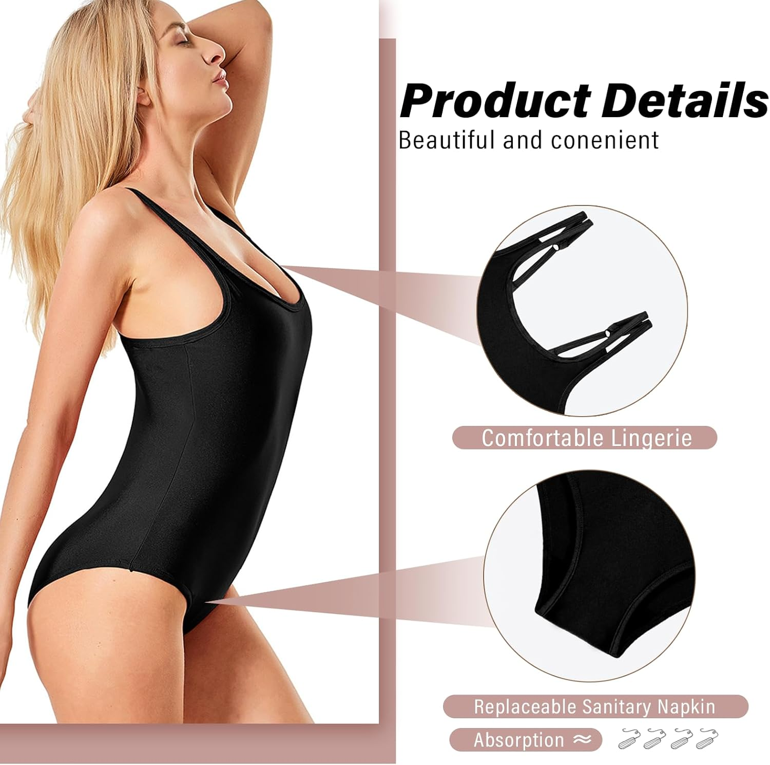 Supcomsta Women'S One Piece Leak-Proof Period Swimwear Menstrual Bathing Suit Racerback Training Swimsuit for Teens Girls image number 2