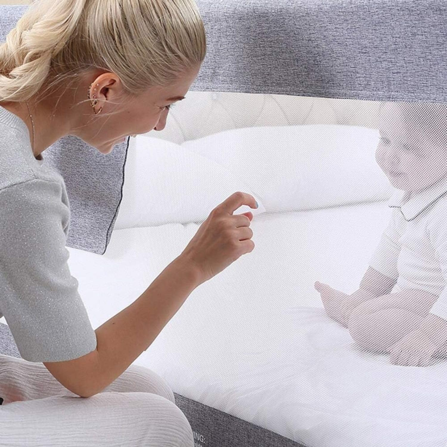 GOMINIMO 90CM Height Adjustable Folding Kids Safety Bed Rail 180X90CM Single Side 1 Pcs - Soft Mesh, Sturdy Steel Frame, Easy to Assemble, Grey image number 1