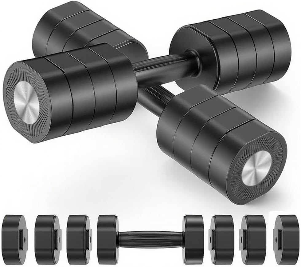 Adjustable Dumbbells Set,4 in 1 Hand Weights Set,Quick-Change Disc,With TPU Soft Rubber Handle,For Women & Men,Home Gym Exercise Workout Strength Training Equipments