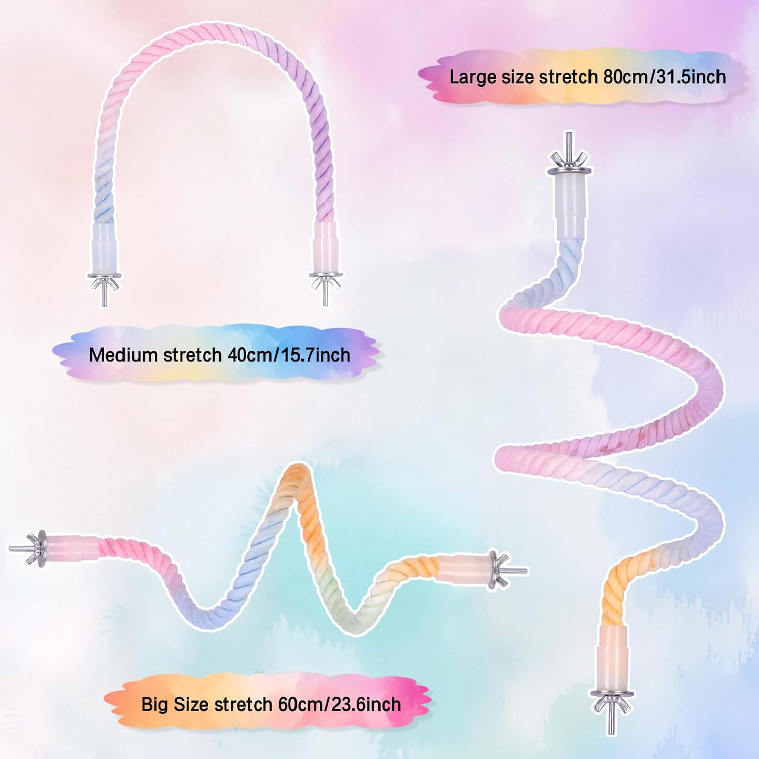 3Pcs Gradient Bendable Bird Perch Stand Set Climbing Rope Swing Playing Toys for Bird Cages Colorful Stand Rope for Parrots Cockatiels Budgies (Pink, One Size) - Pink image number 5