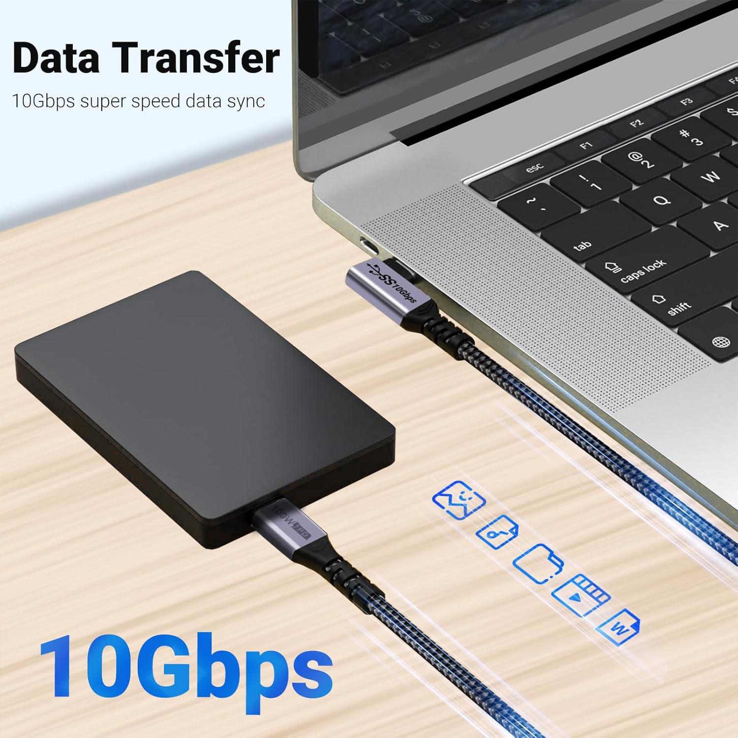 3M USB C 3.1 Data Cable 2 Packs, SUMPK Right Angle 100W Gen 2 Fast Charging 10Gbps High Speed Transfer Cable, 4K 60Hz Video Output PD Cord for Monitor Display, Thunderbolt 3 image number 2