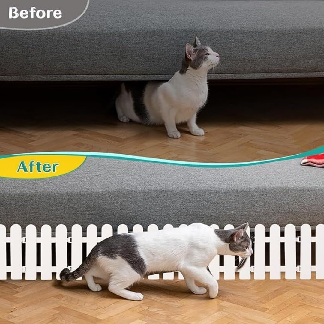 Under Couch Blocker for Toys 30 Pack, under Bed Guards for Pets Plastic Stopper, Spliced Barrier to Block Cats and Dogs for Furniture Sofa (White Plastic with 20Pcs Cable Ties)