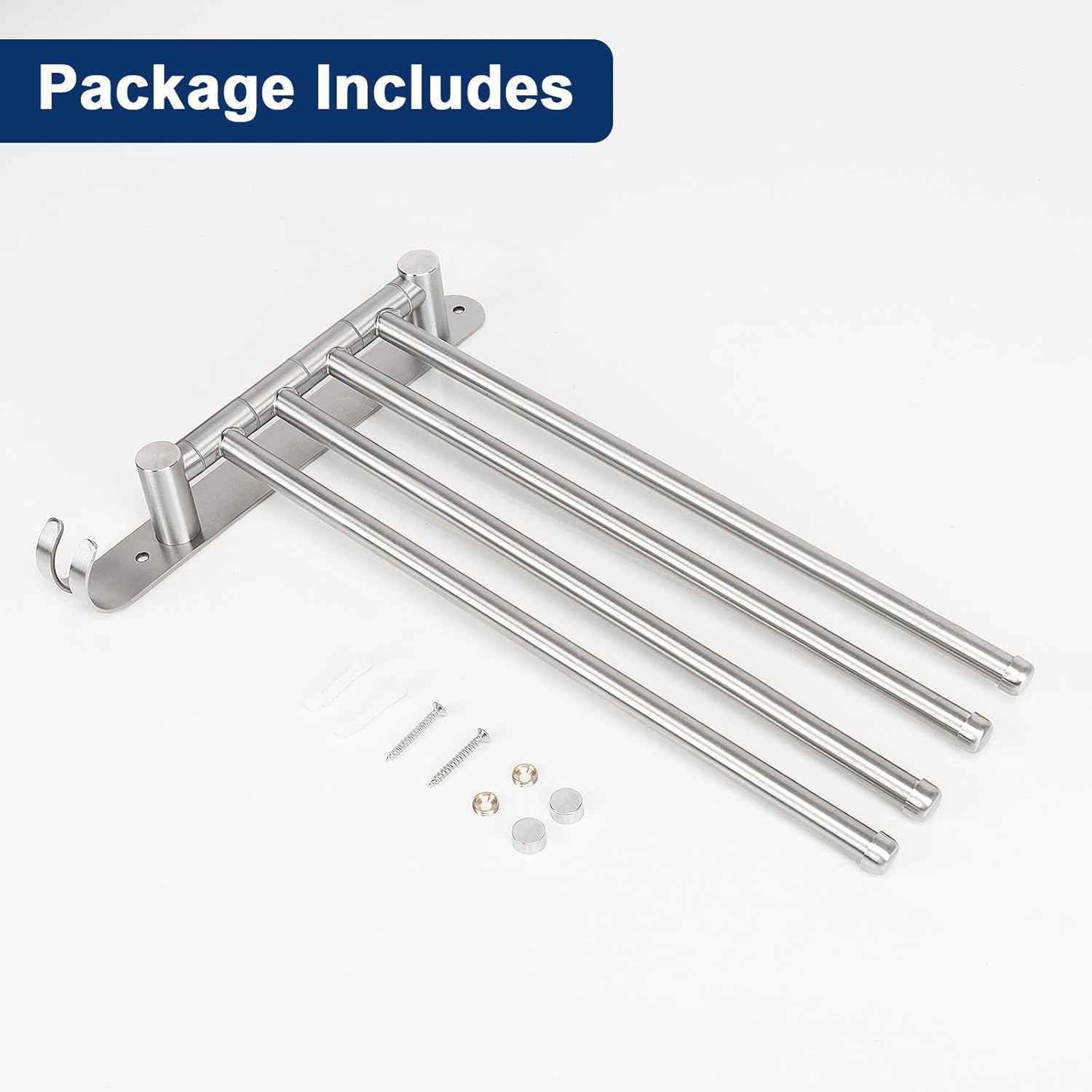 Nearmoon Swivel Towel Rack, Thicken SUS304 Stainless Steel 4-Arm Towel Bar, Space Saving Wall Mounted Towel Holder with Hook, Rustproof Swing Out Towel Hanger for Bathroom, Kitchen (Brushed Nickel) image number 1