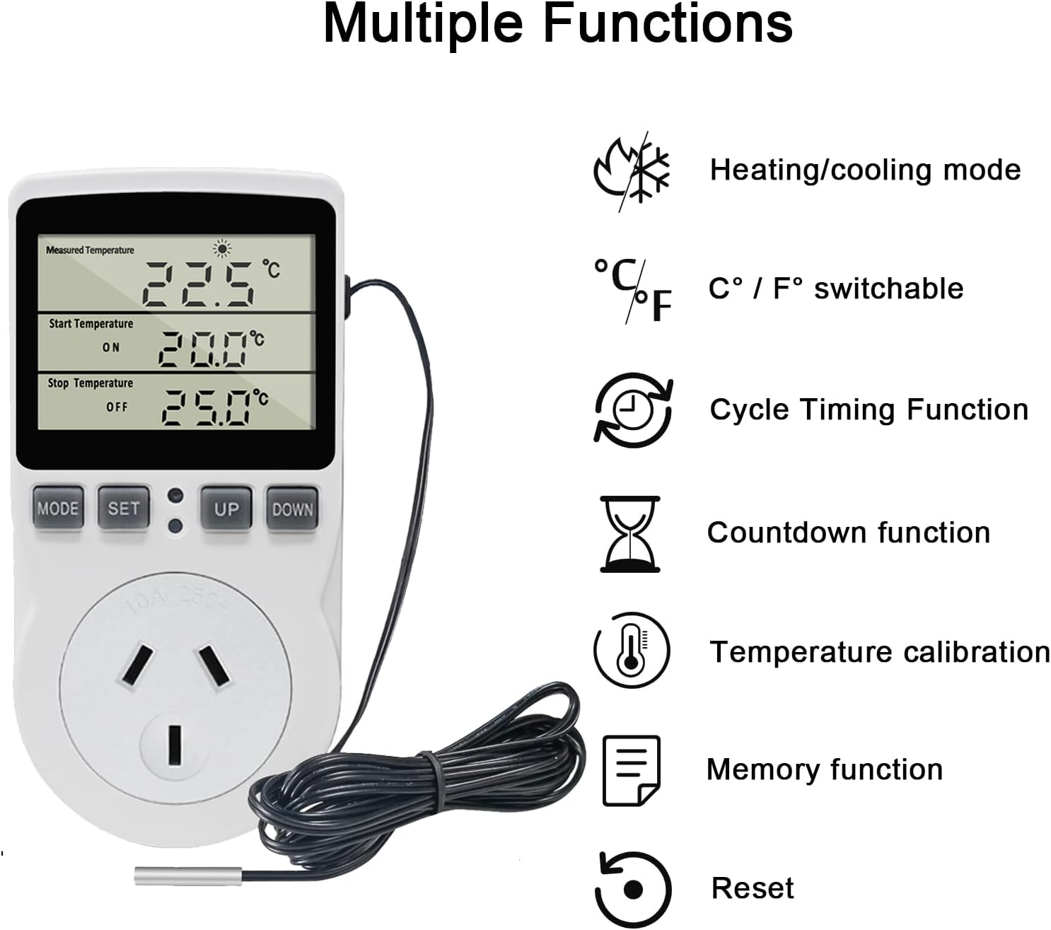 KETOTEK Digital Temperature Controller Thermostat Outlet Plug 240V with Sensor Probe, LCD Temperature Control Switch Timer for Greenhouse Fermentation image number 1