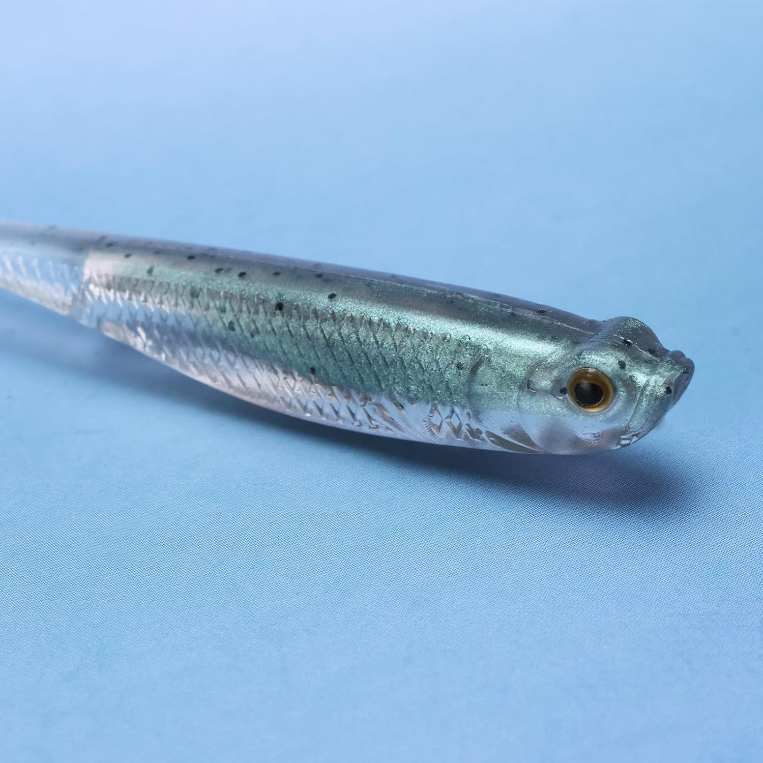 6Pcs 7.5Cm Shadow Silicone Soft Fishing Bait Fork Tail Reflective Fishing Bait for Saltwater and Freshwater Sea Bass and Mandarin Fish Green Silver image number 6