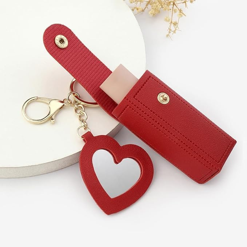 KOMUNJ Leather Lipstick Case with Heart Mirror, PU Chapstick Case, Lipstick Holder, Lip Gloss Bag, Lip Balm Bag for Women, Travel, Party, Gift, Pack of 4 image number 4