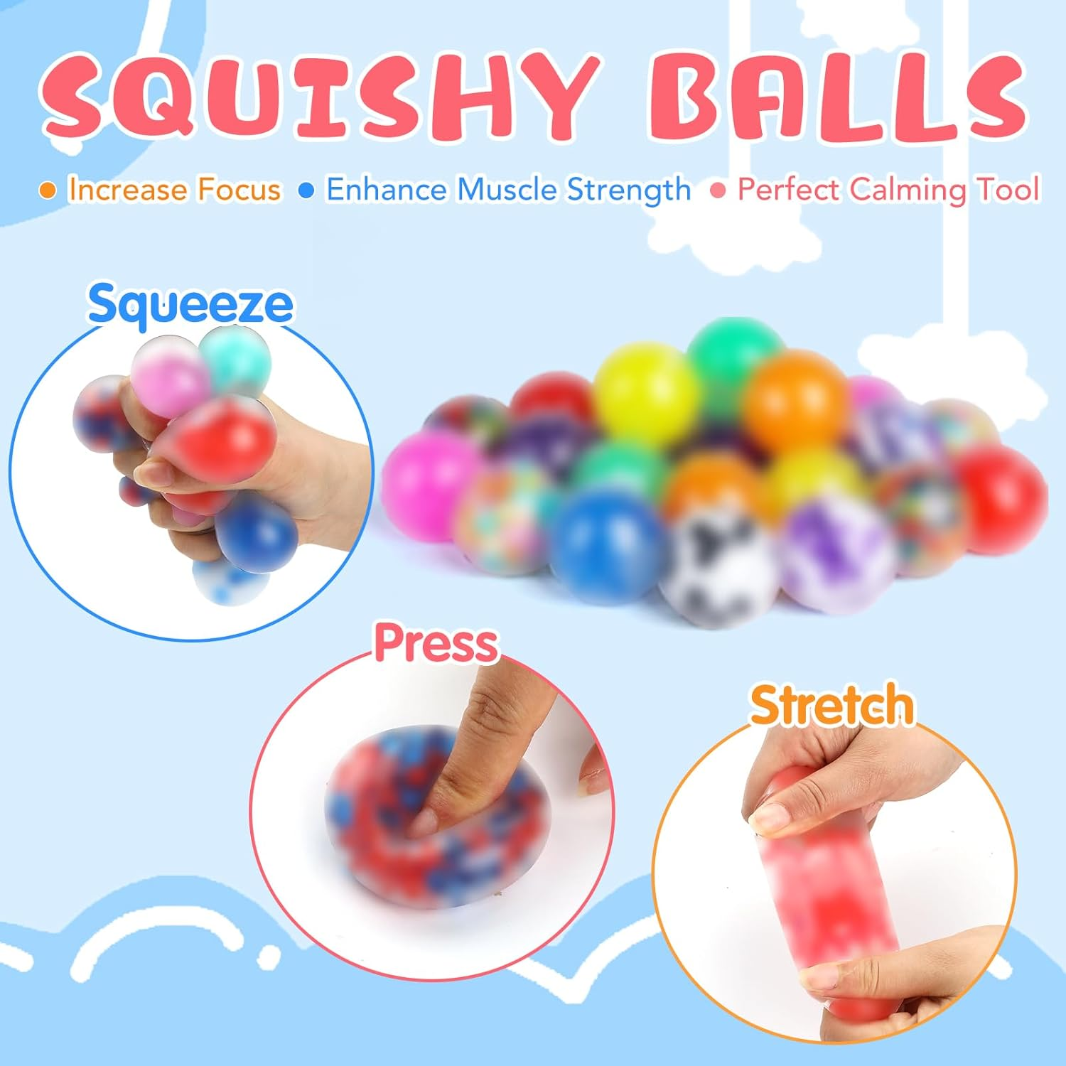 28 Pack Squishy Ball, Fidget Ball, Stress Balls Bulk for Adults, Anxiety and Stress Relief Ball for Adults, Stress Ball for Birthday Gift, Party Favors, Goodie Bag Stuffers image number 3