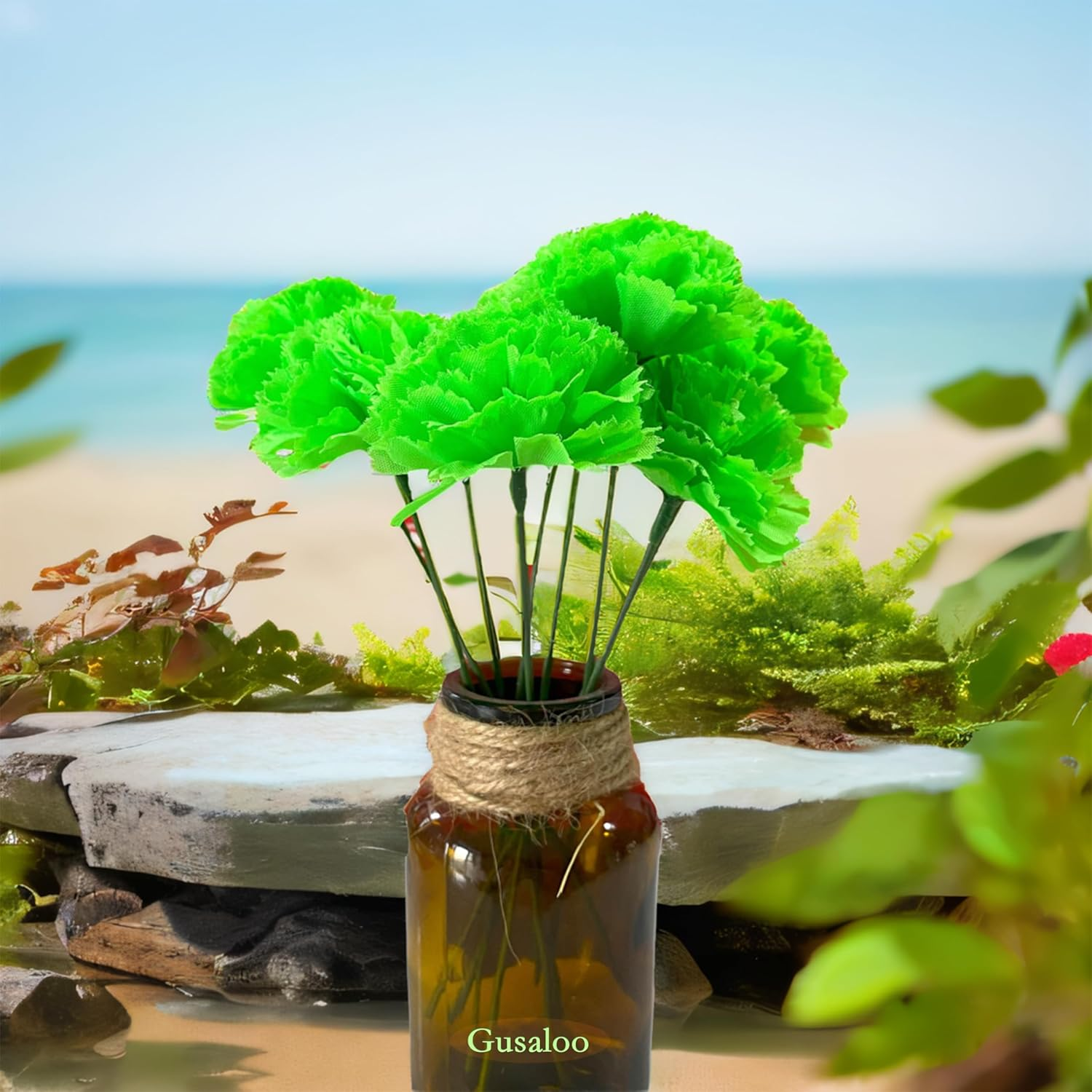 Marigold Flower Heads Bulk 50Pcs, Faux Mexican Marigold Artificial Flowers for Diwali Home Decor DIY Wreath Garland Craft Wedding Mexican Party Day of the Dead Decoration Halloween Decor(Green) image number 2