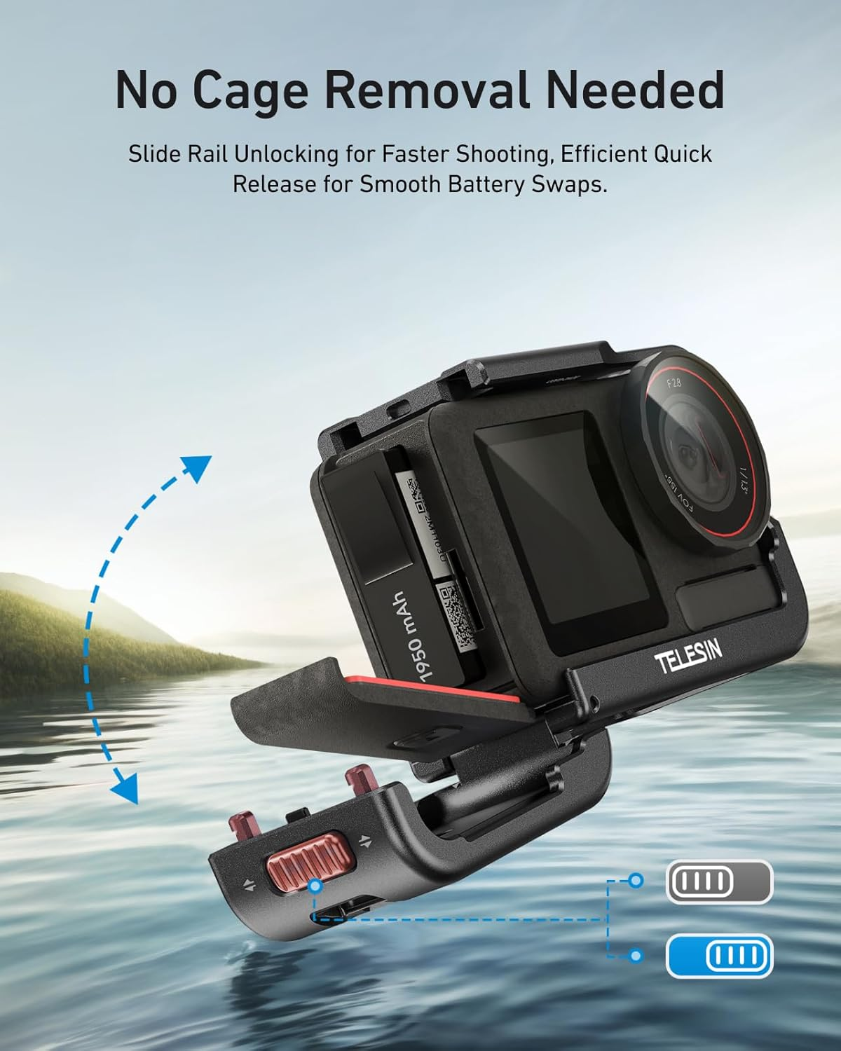 TELESIN 54G Ultra-Light Camera Cage for DJI Action 5 Pro Action 4 Action 3, Protective Cage Video Rig with Cold Shoe, 1/4" Thread, Shutter Button, Magnetic Quick Release Connector (Carbon Tech Black​) - Ice Blue Grey image number 7