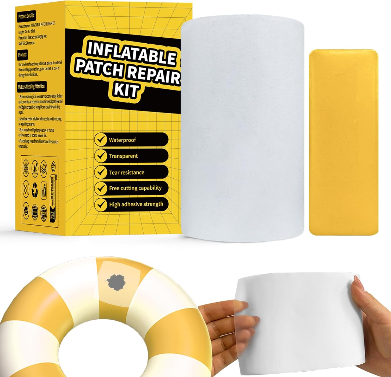 4In Inflatable Patch Repair Kit for Bounce House, Tent, Heavy Duty Repair Tape for Canopy, Pool Floats, Air Bed, Waterproof