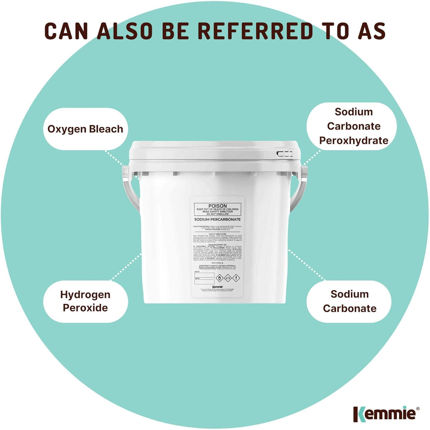 Kemmie Oxygen Bleach - 5Kg Sodium Percarbonate Tub - Eco Laundry Cleaner & Sanitiser image number 1