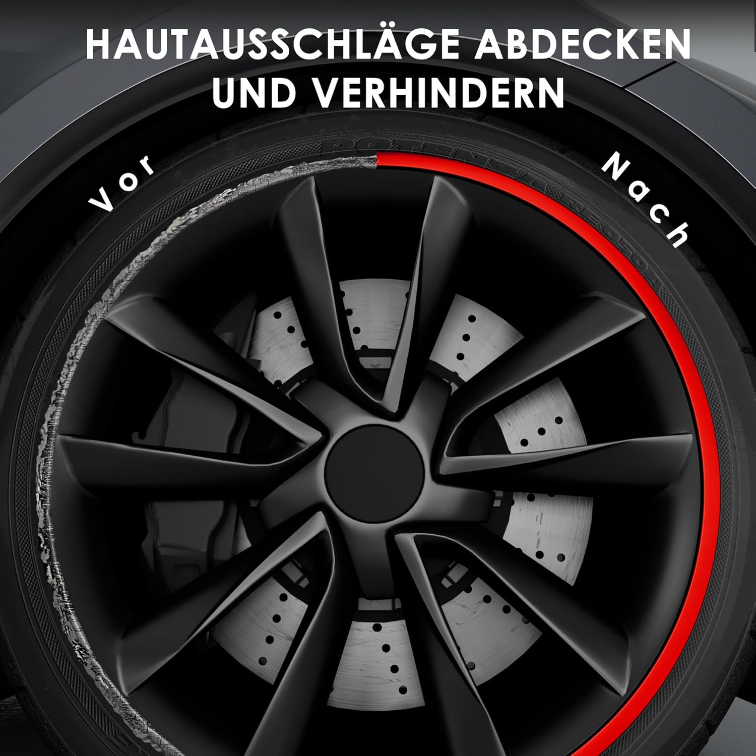 Automotive Alloy Wheel Rim Protector - Covering the Entire Rim of the Wheel Hub - Strips for Curb Rash Prevention - Set of 4 Rim Protector Easy to Install(20'',Red) image number 2