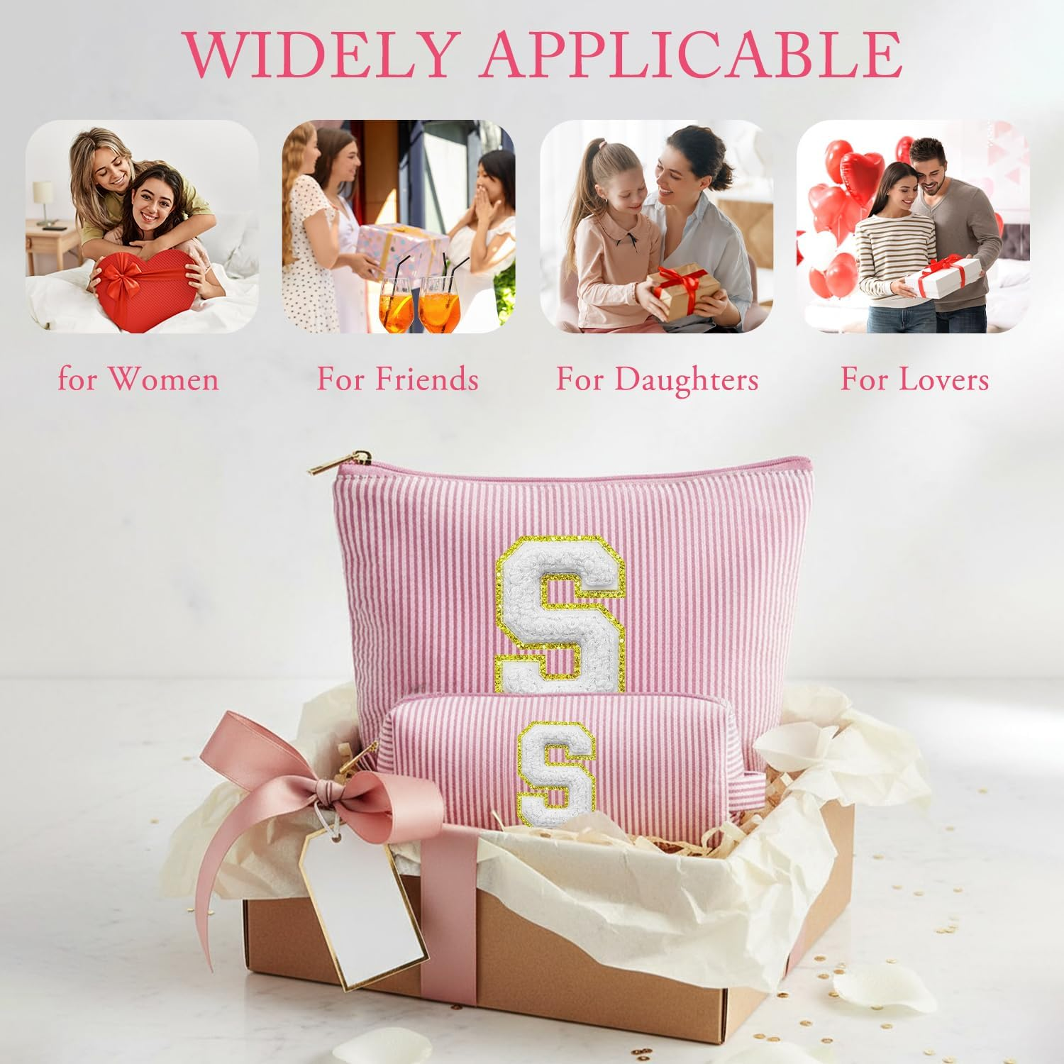 VLYX Personalized Make up Bag - Large Capacity Cosmetic Bags for Women A-Z Initials, 2 Pack - Portable Toiletry Bag, Birthday Gifts Idea, S image number 1