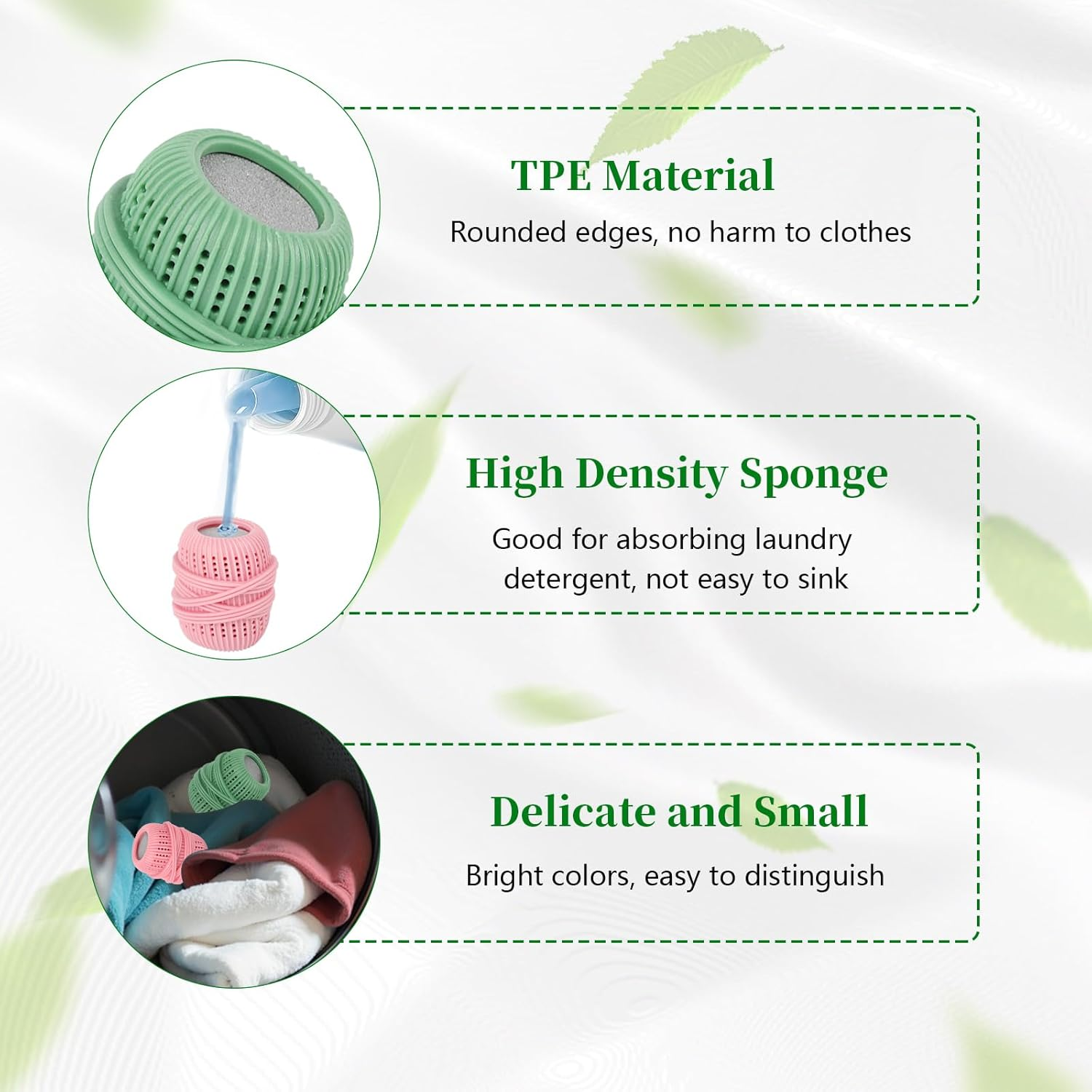 2 Pcs Reusable Washing Machine Lint Remover Balls, Anti-Entanglement Laundry Balls with Sponge for Deep Cleaning, Multi-Functional Eco-Friendly Washer Balls for Pet Hair & Lint Removal (Green & Pink) image number 5