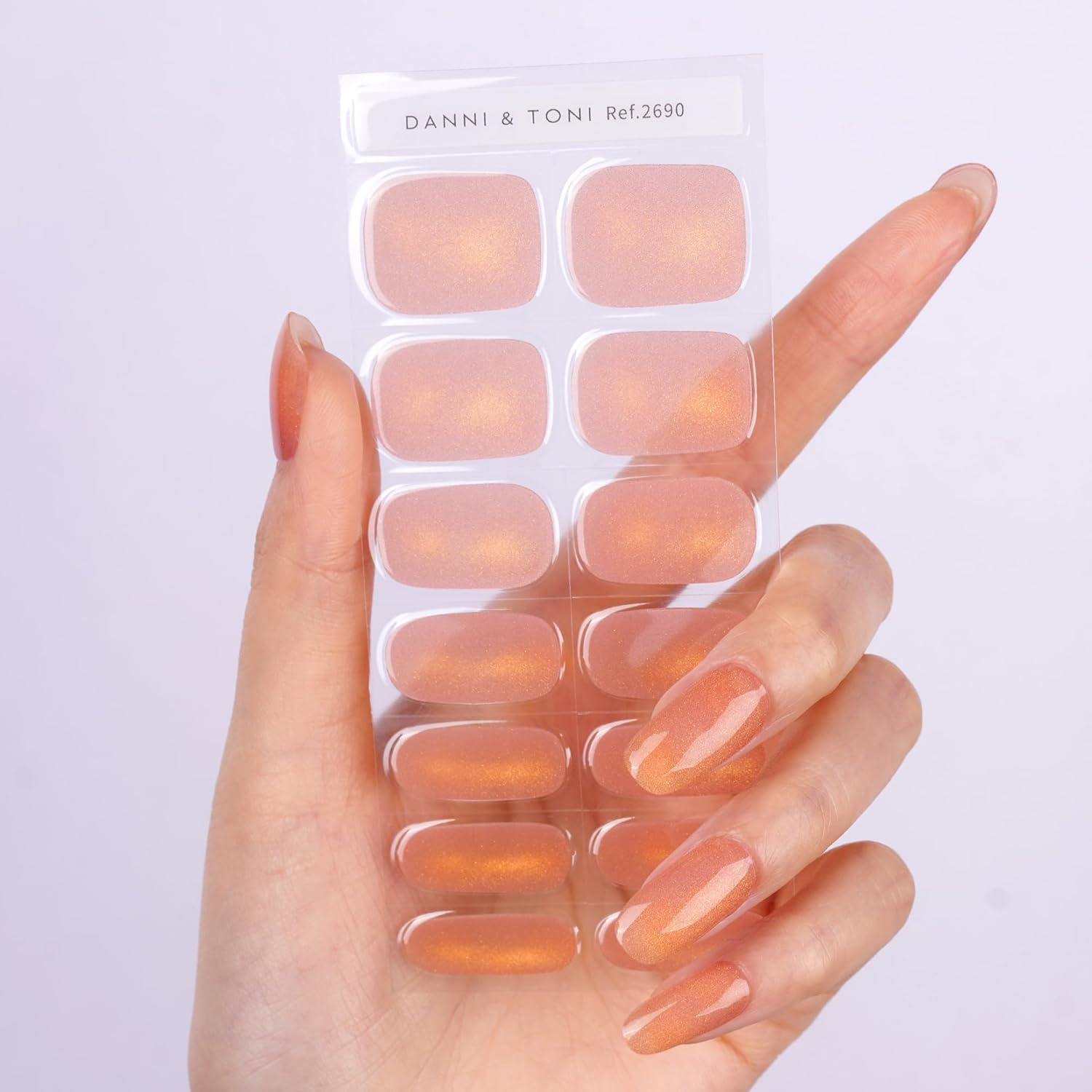 DANNI & TONI Semi-Cured Gel Nail Foils (Nude Mirage) Nude Tone Gold Cat'S Eye Shiny Nail Set UV Gel Nail Foil Nail Stickers Nail Design Self-Adhesive Wraps 28 Stickers