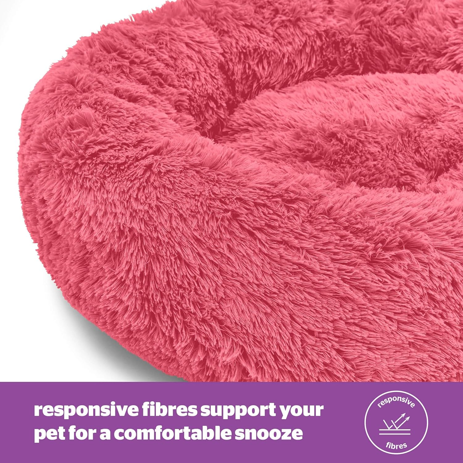 Silentnight Donut Calming Dog Bed - Calming Dog Cat Pet Bed Anxiety Relief Soft Fluffy Doughnut Pillow - Easy Clean Machine Washable Luxury Plush Dog Pillow Basket - 85 Cm - Hot Pink image number 5