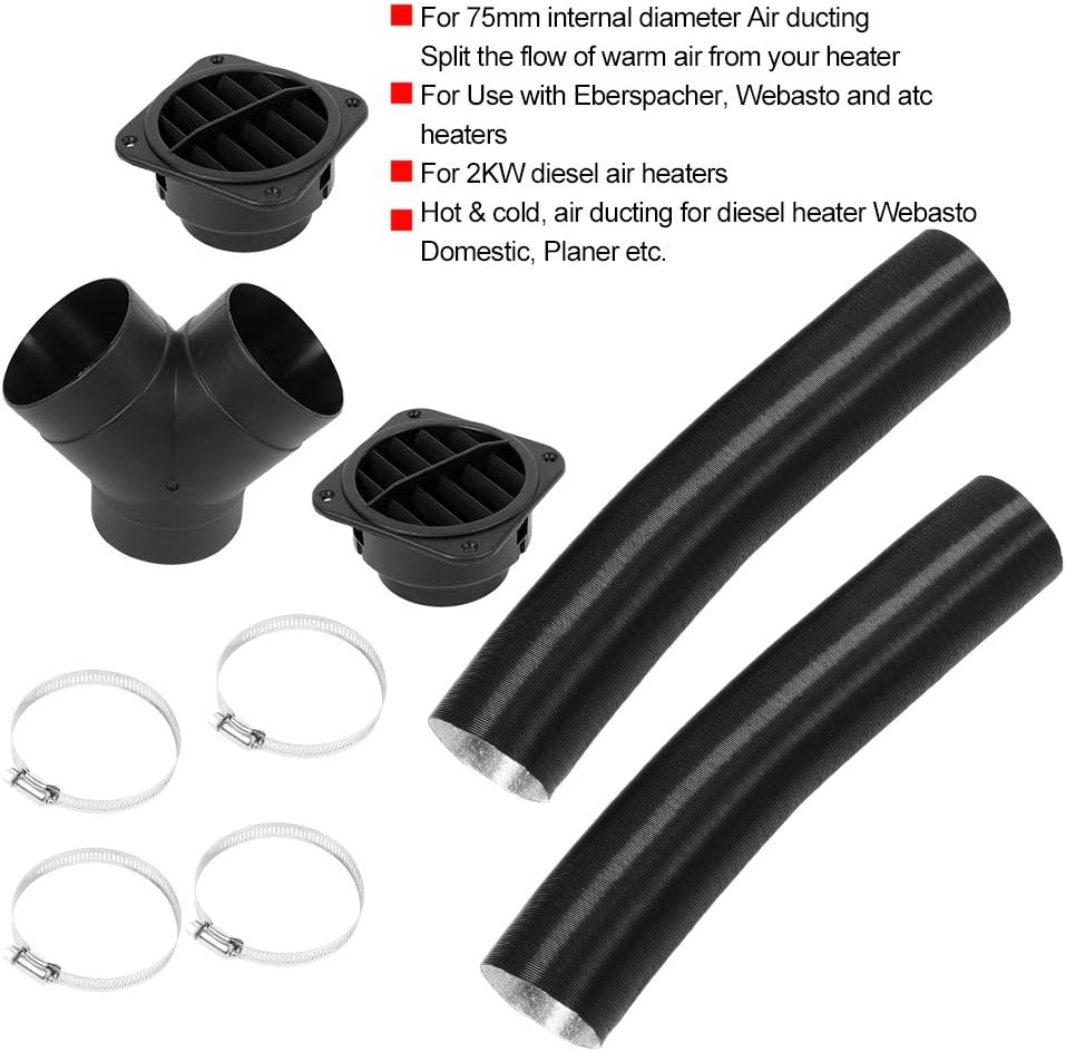 Diesel Heater Pipe, Car Heater Duct Vent 75Mm Ducting Warm Air Vent Outlet Kit Y Branch Warm Air Outlet for Diesel Heating Furnaces image number 5