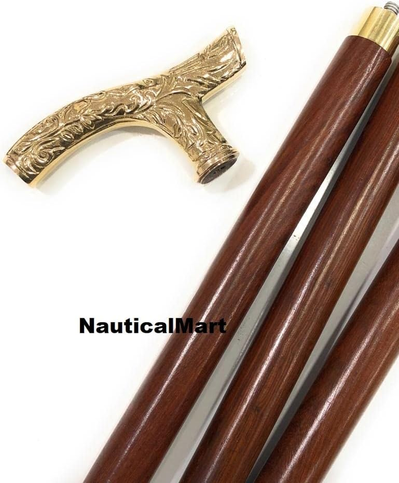 Walking Stick - Men Derby Canes and Wooden Walking Stick for Men and Women Solid Brass Handle -Affordable Gift! Item image number 1