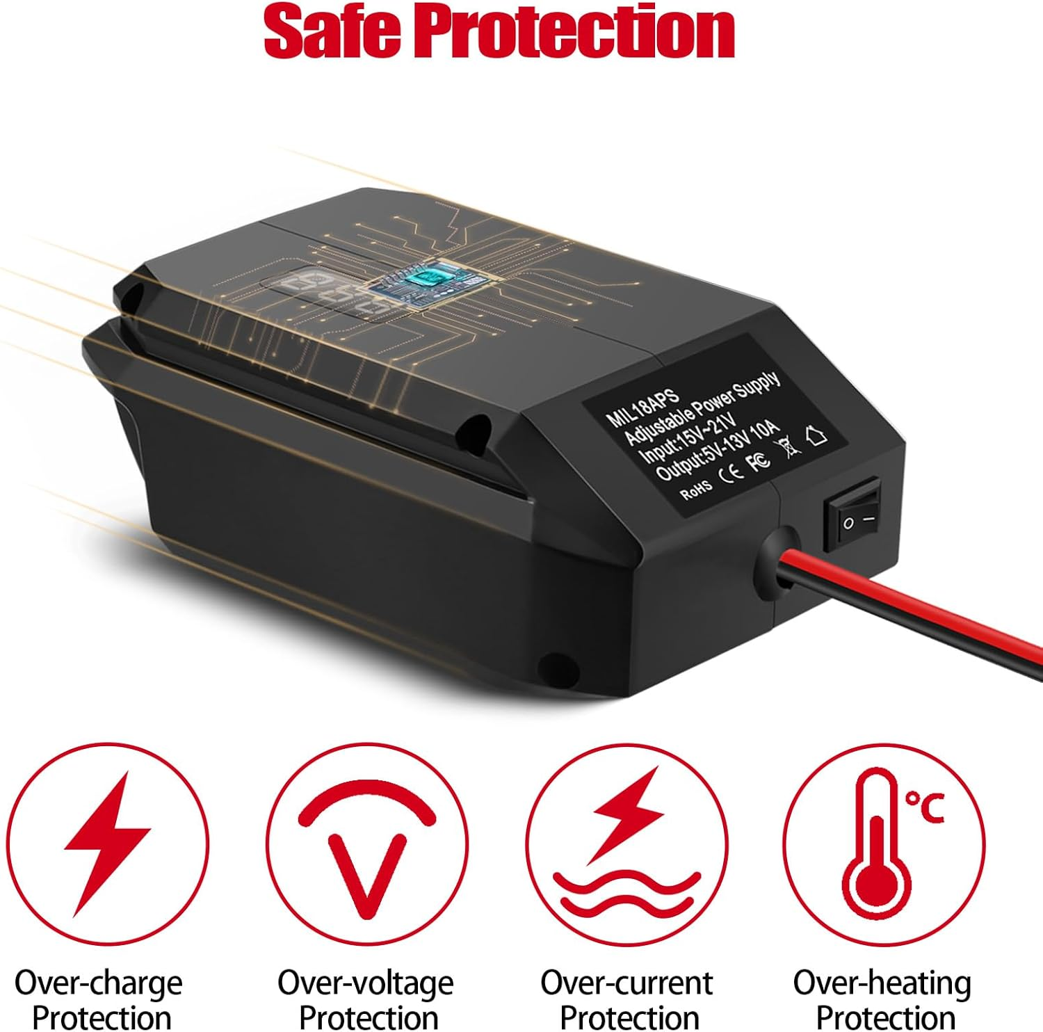 Step down Adapter for Milwaukee Battery M18, 18V to 12V Converter Voltage Regulator from 18V to 5V-13V Adjustment DIY Power Supply, with Cigarette Lighter Connector image number 6