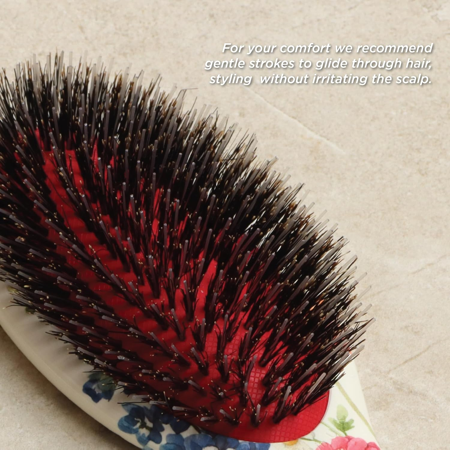 Denman Boar Bristle Hair Brush &ndash; Smoothing & Shine Enhancing for Slick Back Styles, Curl Defining & Detangling. D81M Floral Fantasy Hairbrush with Natural Bristles for All Hair Types for Women & Men image number 4