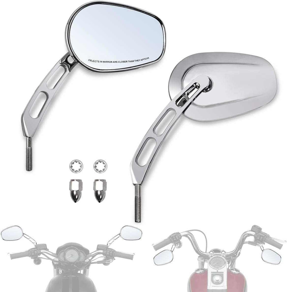 FOVPLUE Handlebar Mount Mirrors,Left & Right Side Rearview Mirrors for 1982-2024 Harley Models,For CVO Dyna Electra Glide Road Glide Road King Softail Street Glide Sportster 1200 883,Chrome