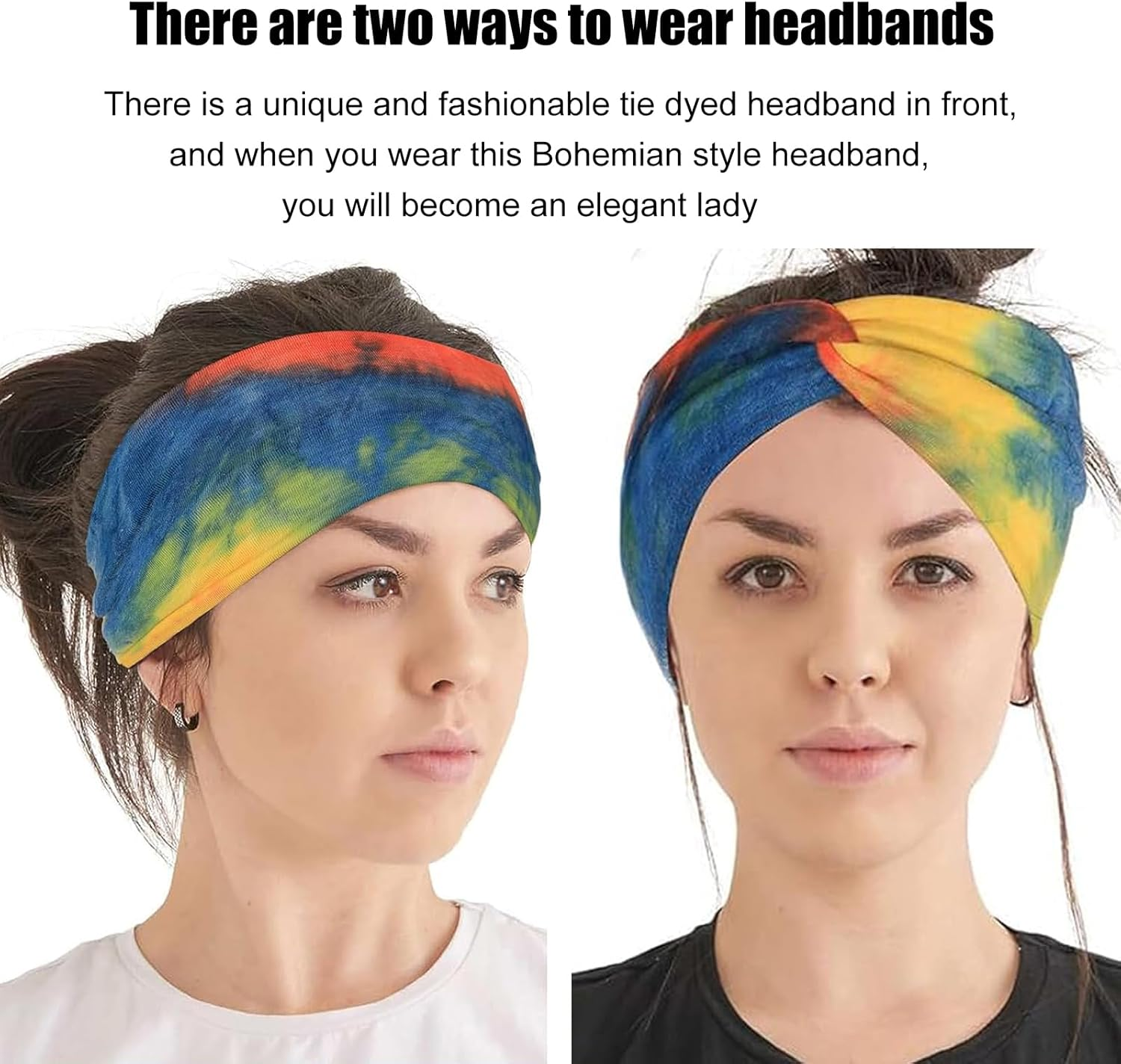 DHWEKU Hair Bands Women'S Wide Elastic Soft 3 Pieces Summer Boho Headband Print Hair Accessories Yoga Sports Hair Band Multicoloured Thin Headbands (Tie Dye) image number 1