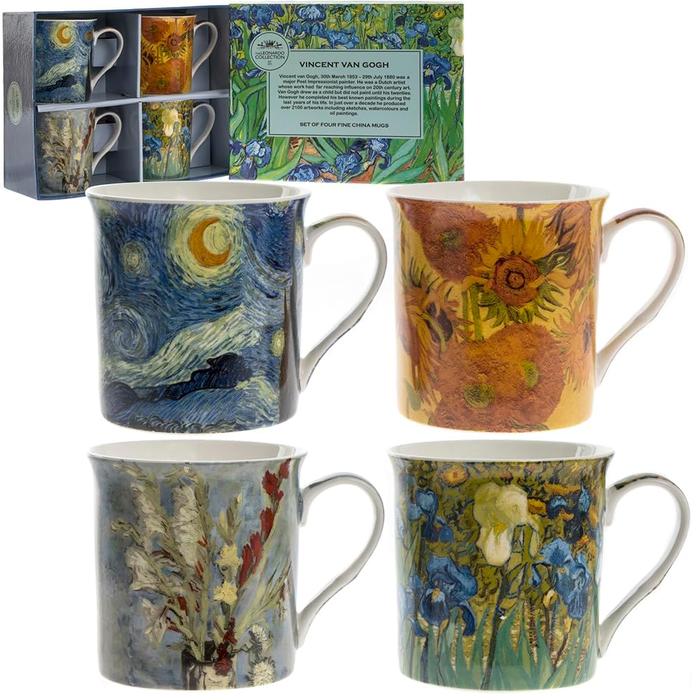 Gibson Gifts Vincent Van Gogh Fine China Mug Set of 4 - Featuring 4 Iconic Van Gogh Paintings