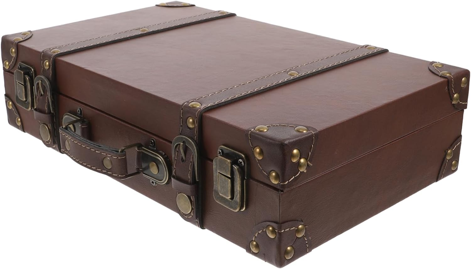 MUCKLILY Vintage Suitcase Trunk Luggage Leather Retro Decorative Storage Box for Clothing Store Display Photo Props