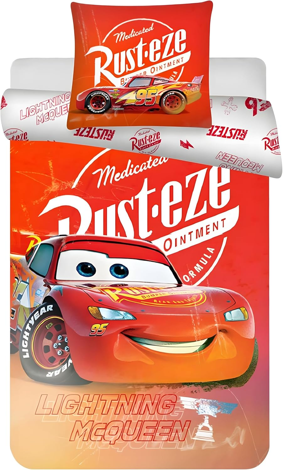 Disney Cars Junior Bed Linen Set, 100 X 135 Cm Duvet Cover & 40 X 60 Cm Pillowcase, 100% Cotton, Soft, Breathable Lightning Mcqueen Children'S Bedding Set for Toddlers