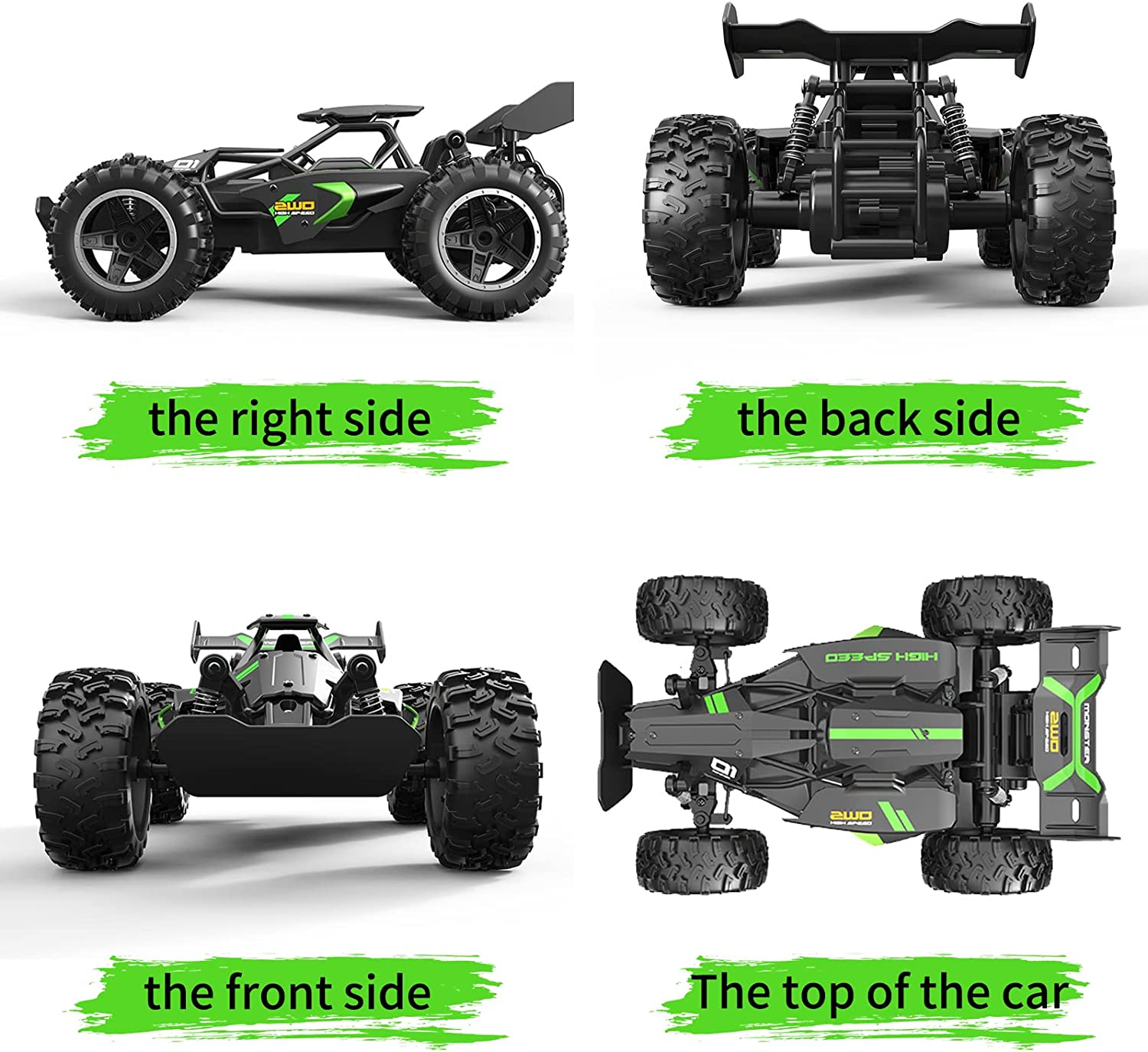 RC Cars G3063R 1:18 Scale 2.4Ghz High Speed Remote Control Car, 15-20 Km/H High Speed Racing RC Truck Electric Toy Car for Kids, 1-Pack Black Green