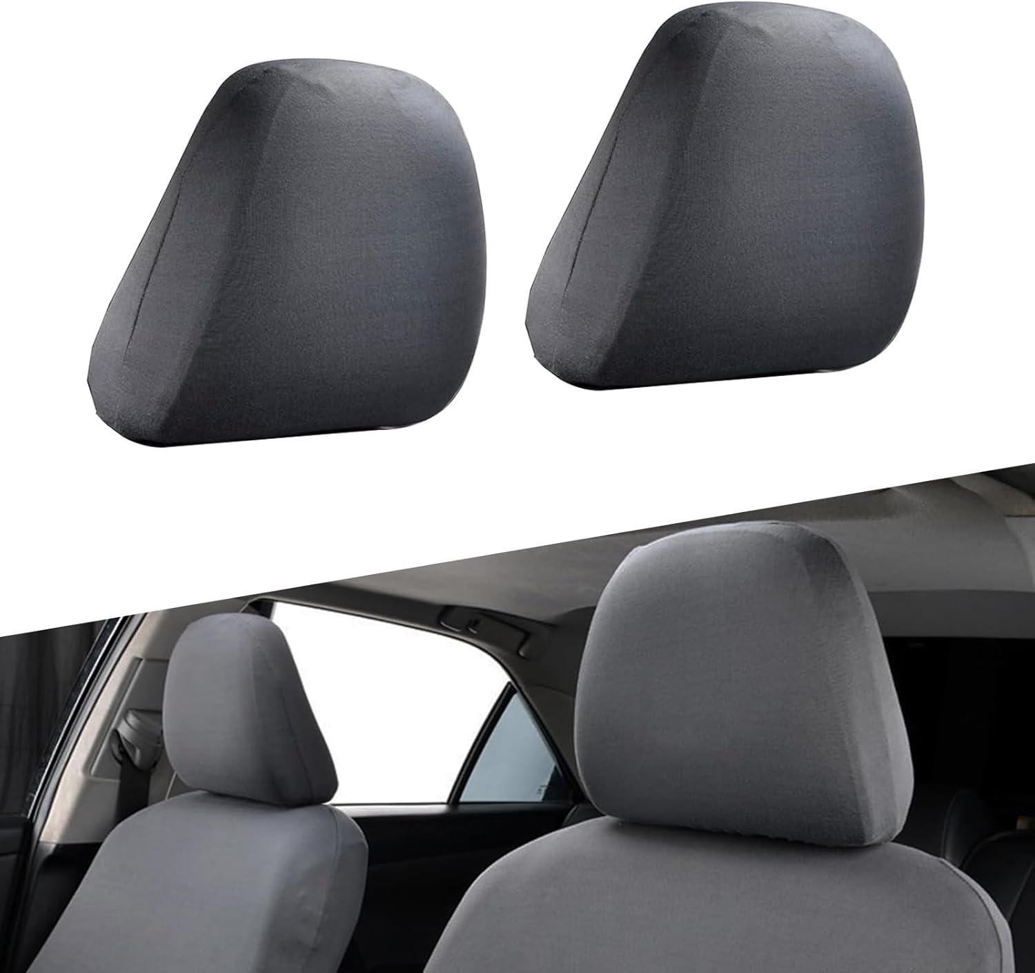 Yumfugu Pack-2 Car Seat Headrest Covers, Soft Dust-Proof Protector Covers, Seat Headrest Cover Replacement, Universal Headrest Anti-Dirty Covers, for Most Cars, Trucks, Suvs (Gray), YUMZYT1701GY-2PCS - Black Thick Model image number 6