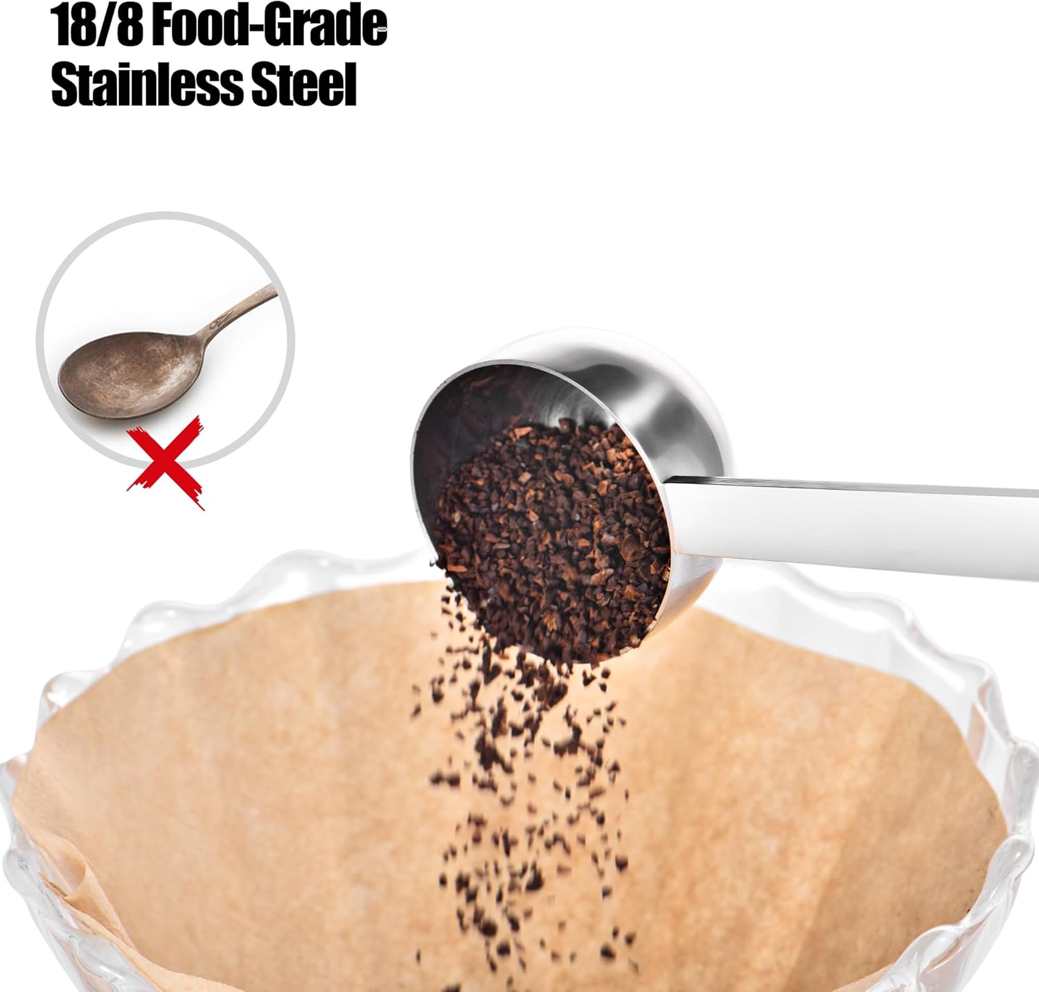 Doosu Metal Coffee Measuring Scoop, Food-Grade 18/8 Stainless Steel Coffee Beans Spoon with 10.8Cm Long Handle, Tablespoon Scooper for Ground Coffee, Espresso, Protein Powders, Tea, Sugar (1 Tbsp) image number 2
