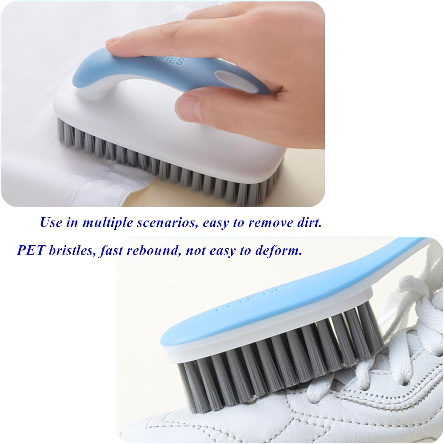 2Pcs Household Cleaning Shoes Clothes Scrubbing Brushes, Cleaning Brushes for Bathroom, Ergonomics Grip Easy Hold, Blue. Orange. (Blue) image number 1